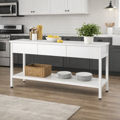 Bàn bếp MDF kết hợp khung sắt hộp 25x25 sơn tĩnh điện chắc chắn.