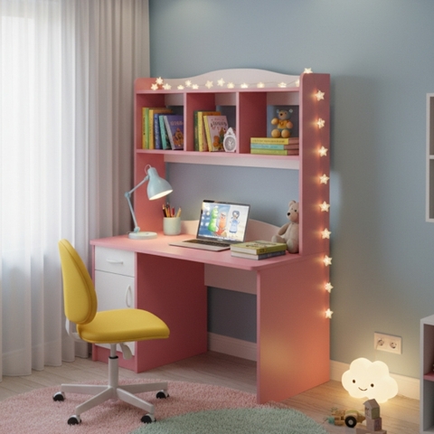 Bàn học MDF melamine màu hồng cho bé gái