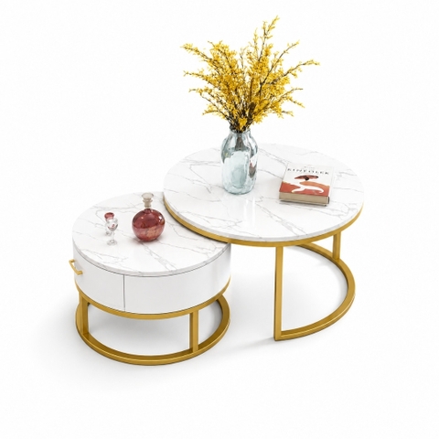 Bàn trà đôi mặt đá Ceramic 60x60x45cm