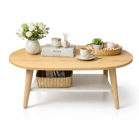 Bàn Trà Sofa MDF Melamine 90x50x37cm Kệ Dưới Lưu Trữ Phong Cách Hiện Đại KN Home Decor