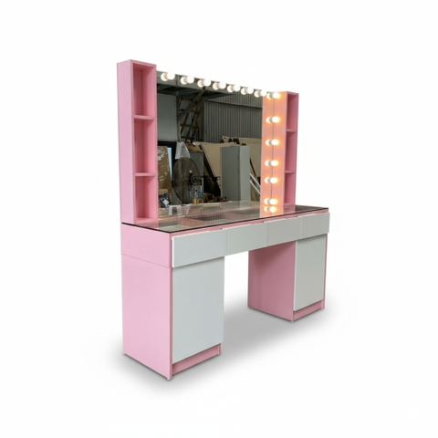 Bàn trang điểm MDF phủ Melamine có gương và ngăn để mỹ phẩm, thiết kế thanh lịch, thương hiệu KN Home Decor