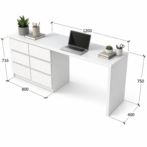 Bàn Trang Điểm MDF Melamine 120x40x75cm Kèm Tủ Ngăn Kéo Hiện Đại KN Home Decor