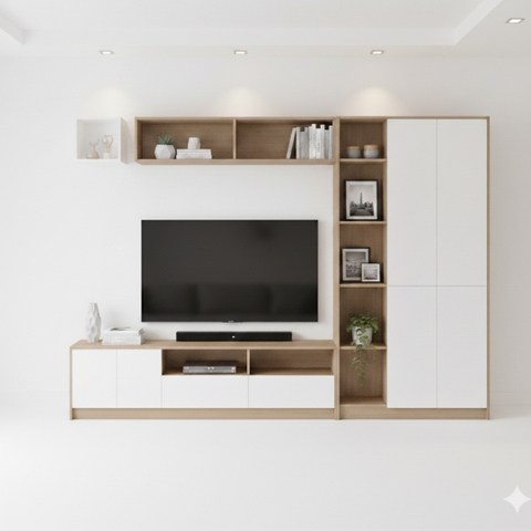 Kệ tivi gỗ MDF phủ Melamine hiện đại, thiết kế đơn giản, có nhiều kích thước và màu sắc tùy chọn, thương hiệu KN Home Decor.