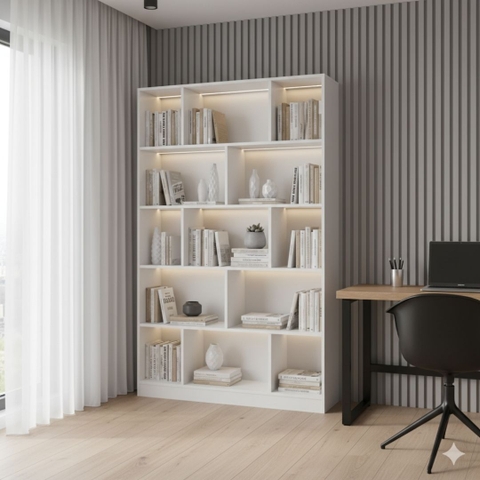 Kệ sách MDF phủ Melamine thiết kế hiện đại, nhiều tầng chứa, thương hiệu KN Home Decor.