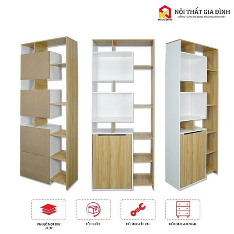 Kệ sách MDF phủ Melamine thiết kế hiện đại, nhiều tầng chứa, thương hiệu KN Home Decor.