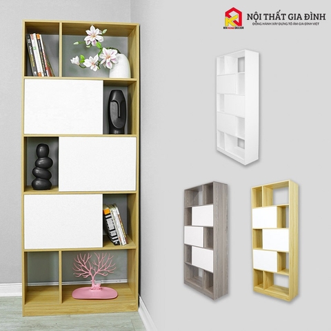 Kệ sách MDF phủ Melamine thiết kế hiện đại, nhiều tầng chứa, thương hiệu KN Home Decor.