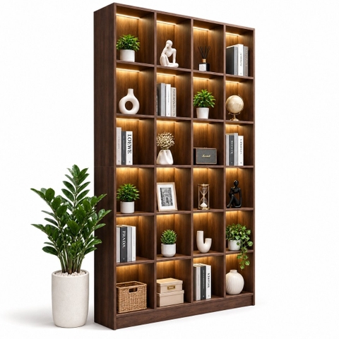 Kệ sách 120x30x240cm MDF phủ Melamine có đèn LED