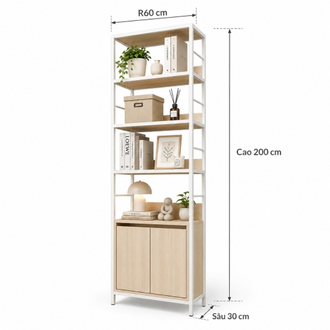 Kệ Trang Trí Khung Sắt 2 Cánh MDF Melamine 60x30x200cm – KN KKS6030200