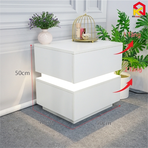 Tab đầu giường MDF phủ Melamine thiết kế tối giản, phát sáng, có ngăn kéo tiện dụng, thương hiệu KN Home Decor.