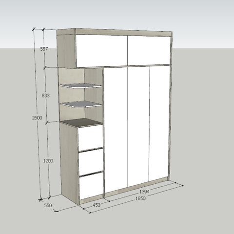 Tủ áo MDF Melamine 1850x550x2600mm thiết kế hiện đại