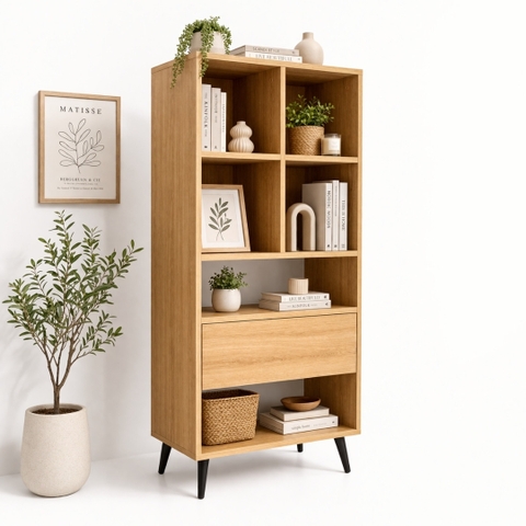 Tủ Buffet MDF Melamine 50x30x115cm Kệ Trang Trí Đa Năng Chân Sắt Hiện Đại KN Home Decor