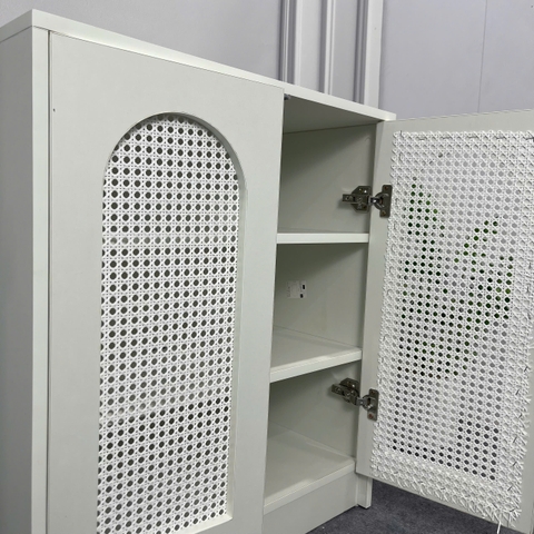 Tủ đa năng gỗ MDF phủ Melamine phối cánh mây nhựa đan thông thoáng, thiết kế hiện đại, thương hiệu KN Home Decor.