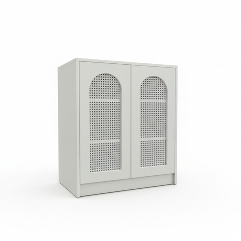 Tủ đa năng gỗ MDF phủ Melamine phối cánh mây nhựa đan thông thoáng, thiết kế hiện đại, thương hiệu KN Home Decor.