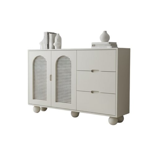 Tủ đa năng gỗ MDF phủ Melamine phối cánh mây nhựa đan thông thoáng, thiết kế hiện đại, thương hiệu KN Home Decor.