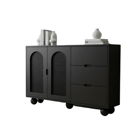 Tủ đa năng gỗ MDF phủ Melamine phối cánh mây nhựa đan thông thoáng, thiết kế hiện đại, thương hiệu KN Home Decor.