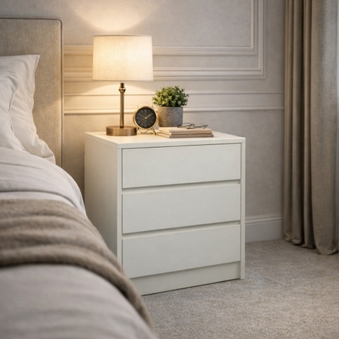 Tủ đầu giường gỗ MDF phủ melamine màu sáng tinh tế.