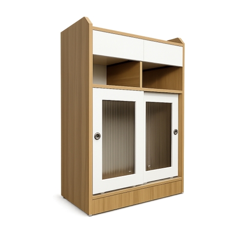 Tủ để đồ bếp MDF cánh trượt kính hiện đại