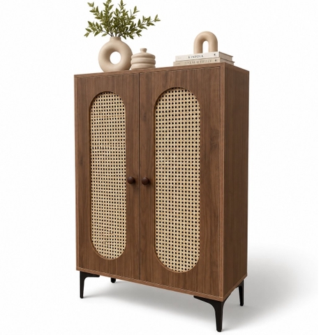 TỦ GIÀY CÁNH MÂY ĐAN PHONG CÁCH RETRO 75x33x120CM – KN HOME DECOR