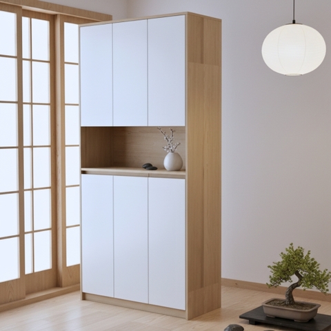 Tủ giày 100x35x200cm MDF 17mm phủ Melamine, hậu MDF 6mm chống ẩm, 6 cánh mở
