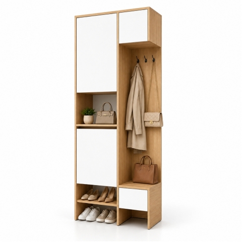 Tủ Giày Kết Hợp Giá Treo Đồ MDF Chống Ẩm 80x35x200cm KN-TG8035200