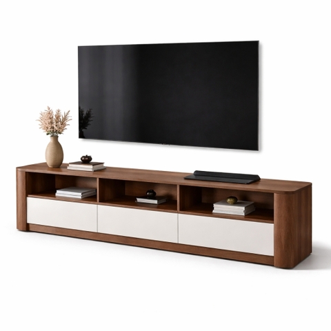Tủ Kệ Tivi MDF Melamine 220x35x55cm Phong Cách Hiện Đại Bo Góc Mềm KN Home Decor KN-TV2203555