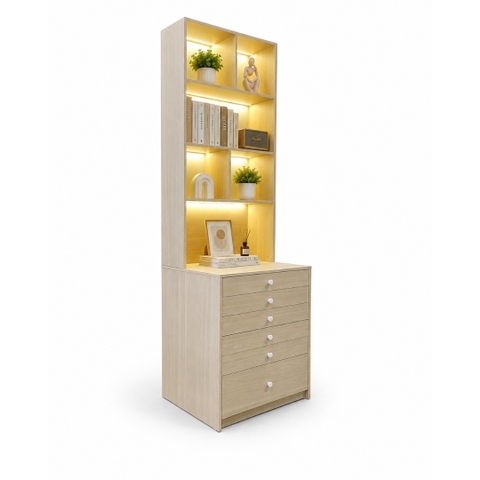 Tủ Lưu Trữ 6 Ngăn Kéo Kèm Kệ Decor LED MDF Melamine 80x70x255cm – KN TLT8070255