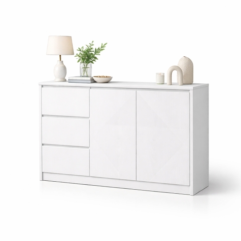 Tủ Lưu Trữ Đa Năng MDF Melamine 120x35x100cm Cánh Mở Kết Hợp Ngăn Kéo Hiện Đại KN Home Decor