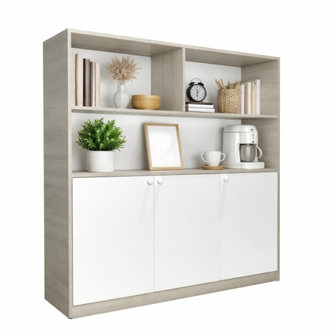 Tủ Lưu Trữ Đa Năng MDF Melamine 130x35x120cm Kệ Trang Trí Kết Hợp Cánh Đóng Hiện Đại KN Home Decor