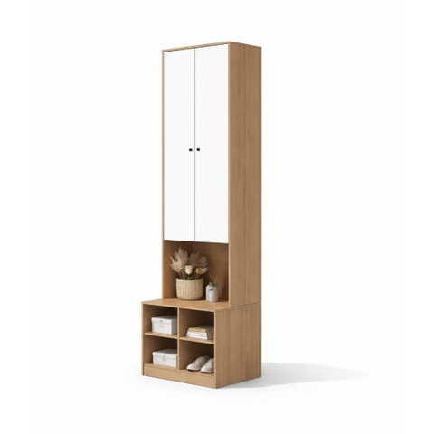 Tủ Lưu Trữ Đa Năng MDF Melamine 85x60x270cm Tủ Quần Áo Kết Hợp Kệ KN Home Decor