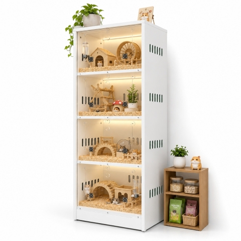 Tủ Nuôi Hamster 4 Tầng Mặt Mica Trong Suốt MDF Chống Ẩm 60x35x140cm KN-HS6035140