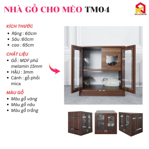 Chuồng mèo MDF phủ Melamine có ô thông thoáng, cửa kính mica và ngăn vệ sinh, thương hiệu KN Home Decor.