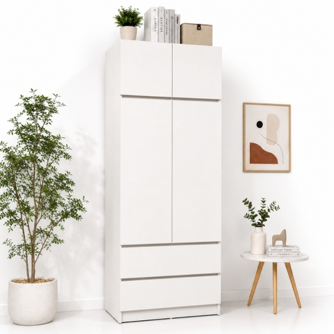 Tủ Quần Áo 4 Cánh 2 Ngăn Kéo MDF Chống Ẩm 90x55x240cm KN-TQA9055240