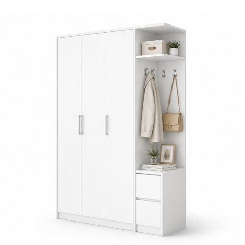 TỦ QUẦN ÁO KẾT HỢP KỆ TREO ĐA NĂNG 150x55x205CM – KN HOME DECOR