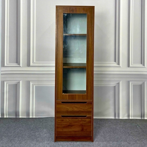 Tủ sách gỗ MDF phủ Melamine, kích thước 40x40x140 cm, cánh kính cường lực 5mm, màu trắng, gỗ sồi vàng hoặc vân gỗ xám, thiết kế hiện đại tiết kiệm diện tích