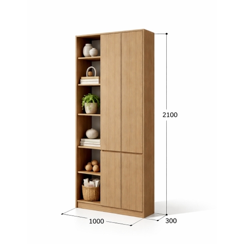 Tủ Sách Kết Hợp Tủ Lưu Trữ MDF Melamine 100x30x210cm KN Home Decor