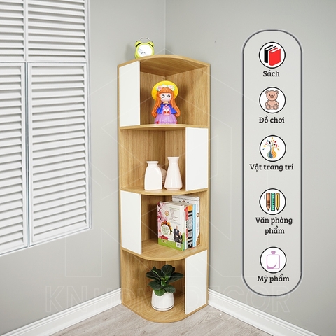 Kệ góc MDF phủ Melamine nhiều tầng, giúp tận dụng góc tường hiệu quả, thương hiệu KN Home Decor.