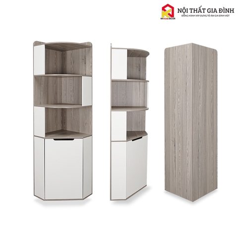 Kệ góc MDF phủ Melamine nhiều tầng, giúp tận dụng góc tường hiệu quả, thương hiệu KN Home Decor.