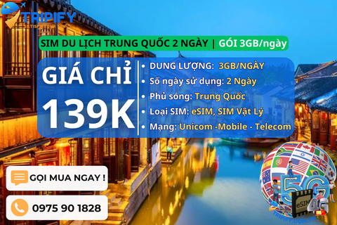 SIM DU LỊCH TRUNG QUỐC 2 NGÀY | GÓI 3GB/NGÀY