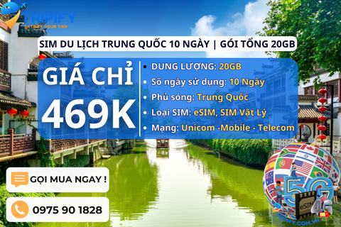 SIM DU LỊCH TRUNG QUỐC 10 NGÀY | GÓI TỔNG 20GB