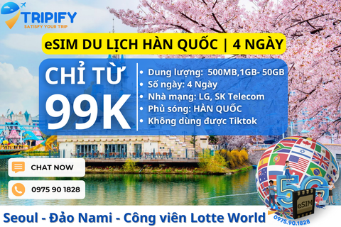 ESIM DU LỊCH HÀN QUỐC | Tour Seoul - Đảo Nami - Công viên Lotte World - Hotline/ Zalo 0975.901.828