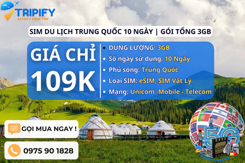 SIM DU LỊCH TRUNG QUỐC 10 NGÀY | GÓI TỔNG 3GB