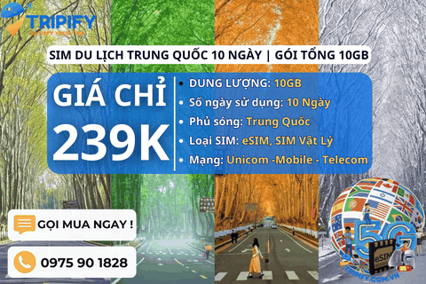 SIM DU LỊCH TRUNG QUỐC 10 NGÀY | GÓI TỔNG 10GB