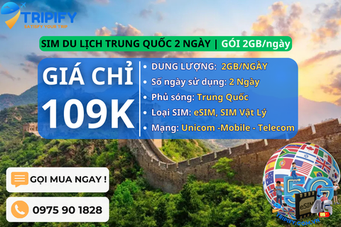 SIM DU LỊCH TRUNG QUỐC 2 NGÀY | GÓI 2GB/NGÀY