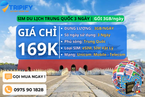 SIM DU LỊCH TRUNG QUỐC 3 NGÀY | GÓI 3GB/NGÀY