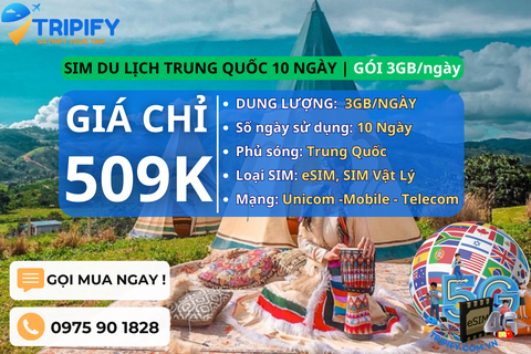SIM DU LỊCH TRUNG QUỐC 10 NGÀY | GÓI 3GB/NGÀY