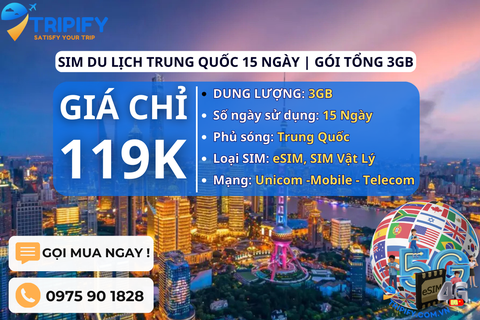 SIM DU LỊCH TRUNG QUỐC 30 NGÀY | GÓI TỔNG 3GB