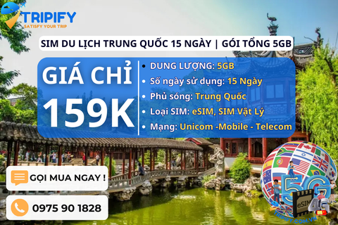 SIM DU LỊCH TRUNG QUỐC 15 NGÀY | GÓI TỔNG 5GB