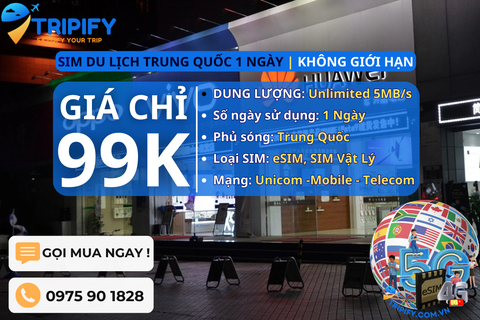 SIM DU LỊCH TRUNG QUỐC 1 NGÀY | GÓI UNLIMITED 5MB/s