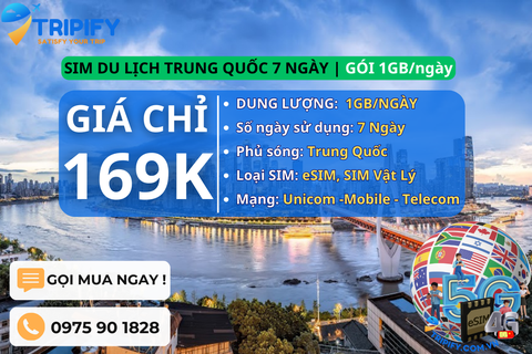 SIM DU LỊCH TRUNG QUỐC 7 NGÀY | GÓI 1GB/NGÀY