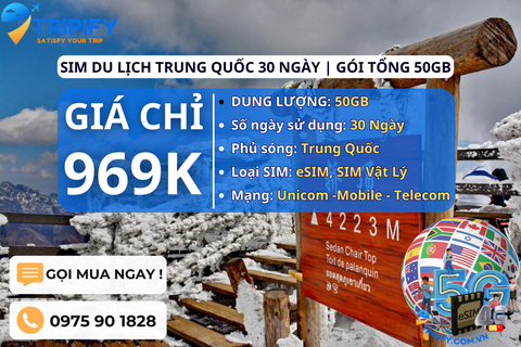 SIM DU LỊCH TRUNG QUỐC 30 NGÀY | GÓI TỔNG 50GB